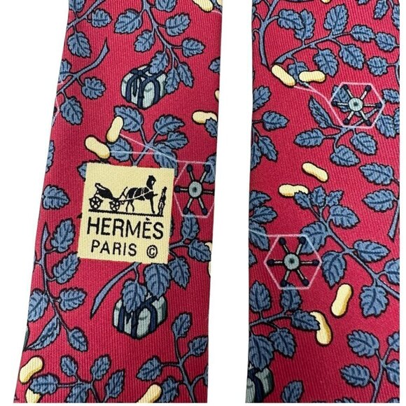 Rare Hermes Vintage‎ Leaf Vines Peanuts Gift Boxes Silk Whimsical Novelty Tie - Picture 5 of 8